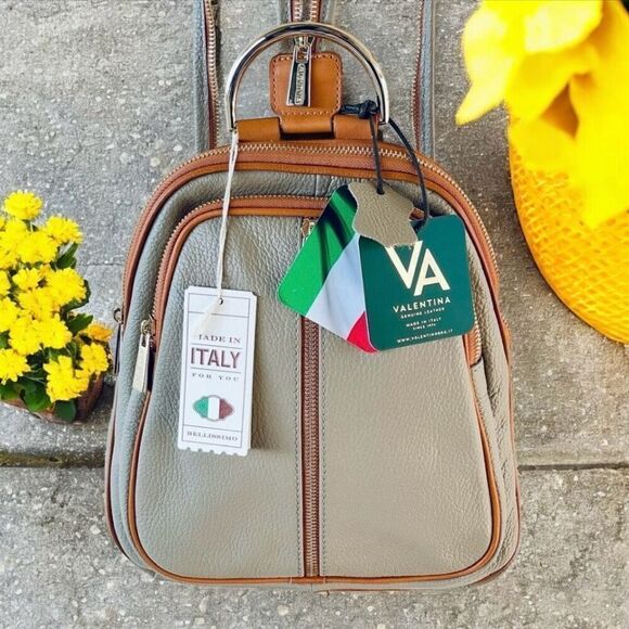 NWT Gorgeous Valentina Tan Italian Genuine Leather Convertible Sling Backpack Ba main image 5